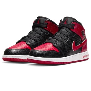 ☆NIKE AIR JORDAN 1 MID SS GS BLACK+RED＝BRED 黒/赤 23.0cm ナイキ エア ジョーダン 1 ミッド SS グレードスクール ブレッド DM9650-001