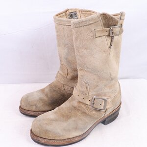 黒タグ チペワ US 7 1/2 USA製 スチールトゥ エンジニアブーツ スエード ベージュ ヴィンテージ Chippewa 古着 中古 eb1443