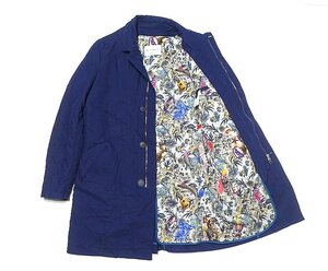 18SS 美品 ETRO エトロ ボタニカル柄裏地 ライナー付き ステンカラーコート ネイビー レーヨンコットン メンズ 46 ジャケット