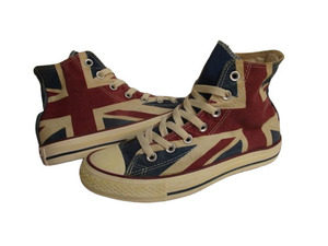 即決☆美品 CONVERSE コンバース オールスターキャンバス ハイ ユニオンジャック柄 イギリス国旗柄 SIZE:US5(24cm)