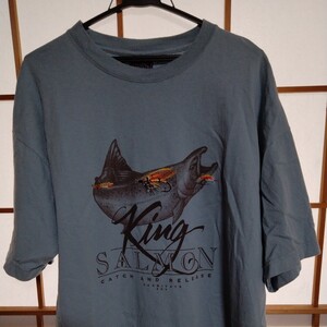 米国製Tシャツ【HABITAT　ハビタット　King SALMON】Lサイズ　MADE IN USA　フライ　FLY　キングサーモン