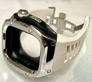 アップルウォッチ　ウルトラ　カバー　ケース　Apple Watch ultra 49mm ラバー　ベルト　バンド　シルバー＆ストーンホワイト