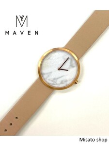 ★MAVEN WATCHES★ マベンウォッチズ クォーツ腕時計 アナログ レザー ホワイト ベージュ 大理石