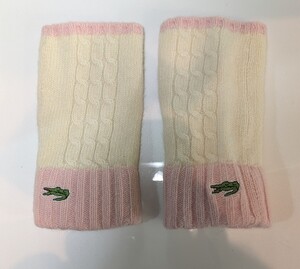 3219送料100円 LACOSTE ラコステ 手袋 グローブ フィンガーレス ニット レディース ピンク オフホワイト系 秋冬