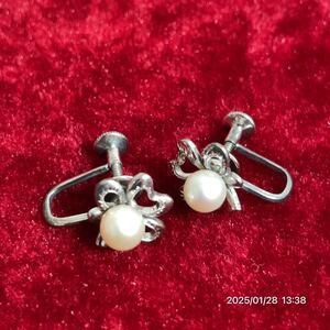 SILVER シルバー MIKIMOTO ミキモト パール 真珠 リボン フラワーモチーフ イヤリング アクセサリー