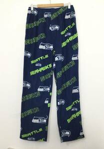 NFL アメフト SEATTLE SEAHAWKS シアトルシーホークス 総柄 フリースパンツ パジャマパンツ イージーパンツ メンズM【良品綺麗】