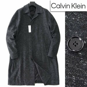 新品 7.4万 カルバンクライン ウール ツイード ステンカラー コート XL 濃灰 【J45652】 Calvin Klein 秋冬 メンズ バルマカーン