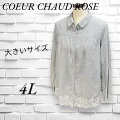 COEUR CHAUD ROSE ストライブシャツ(4L) フラワー刺繍