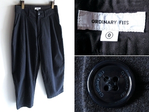 ORDINARY FITS オーディナリーフィッツ ストレッチモールスキン タック ワイド テーパードパンツ 0 ネイビー 日本製 男女着用可 strato取扱