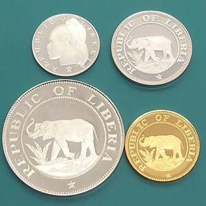 【60211】未使用品　リベリア共和国　1978年　10セント(約17㎜)　5セント(約20㎜)　2セント(29.1㎜)　1セント(17.9㎜)　世界コイン　硬貨