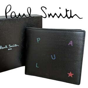 新品 ポールスミス Paul Smith 二つ折り財布 レターズ 20S ブラック ブランドロゴ メンズ 紳士 牛革