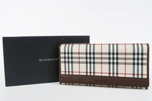 【新品同様・未使用】BURBERRY バーバリー 二つ折り長財布 チェック 小物【QS98】