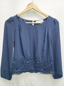 ◇ MISCH MASCH ミッシュマッシュ 装飾 ビジュー レース 長袖 ブラウス カットソー サイズM ネイビー レディース P