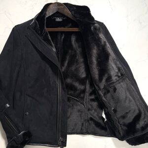 アルマーニ【極美品◎ 極上トロトロ質感!!】ARMANI EXCHANGE ムートン ライダース ジャケット Lサイズ 全面ボア エルボーパッチ ブラック