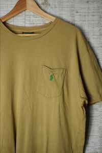 ☆US古着 POLO Ralph Lauren ラルフローレン Tシャツ ポニーロゴ 刺繍 ポケット カーキブラウン茶【L】コットン　　　　　◆3066◆