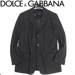 ◆DOLCE&GABBANA ドルチェ＆ガッバーナ ストレッチ ストライプ柄 ウール ジャケット 黒 ブラック×ホワイト 52