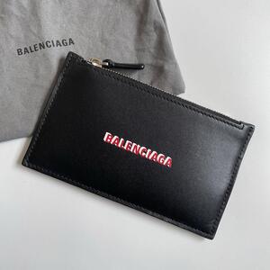 【未使用級】BALENCIAGA バレンシアガ フラグメントケース カードケース 小銭入れ コインケース レザー ロゴプリント 黒 594311