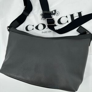 【美品】コーチ COACH ショルダーバッグ ボディバッグ ヘリテージ レザー 本革 斜め掛け ロゴ グレー 灰色 メンズ ビジネス クロスボディ