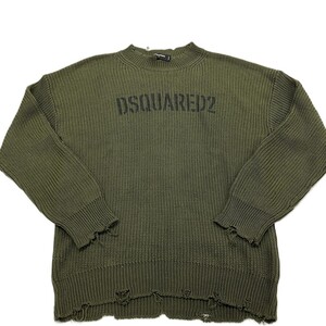 ディースクエアード DSQUARED2 デストロイ ニット コットン S74HA1290 カーキ L メンズ