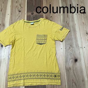 Columbia コロンビア Tシャツ T-shirt TEE アウトドア ネイティブ柄 胸ポケット プリントロゴ ヴィンテージテイスト マスタード 玉mc3107