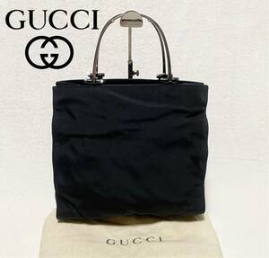 GUCCI グッチ メタルハンドル ナイロンハンバッグ ブラック 極美品！