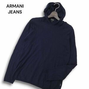 ARMANI JEANS アルマーニ ジーンズ 秋冬 ウール混★ フーディー ニット プルオーバー パーカー Sz.M　メンズ ネイビー　C4T07756_9#K