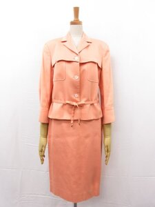 HH【ヴァレンティノ VALENTINO ROMA】ベルト付き織柄ジャケット×スカート セットアップ(レディース) size42/8 オレンジ系 ■17LS1060■