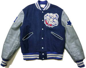 秀逸レタード！◆70’s-80’s 米国製 BUTWIN Bulldogs 袖革スタジャン◆38（Mサイズ相当：身長172センチまで）