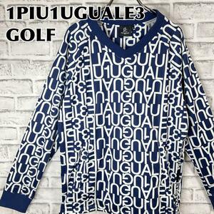 1PIU1UGUALE3 ウノピゥウノウグァーレトレゴルフ スニードジャック 総柄ロゴ サイズⅣ GOLF 冬服 秋服 古着 ゴルフウェア ジャージ