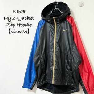 NIKE/ナイキ★ナイロンジャケット★ジップパーカー★ブラック★黒赤青金★M