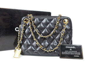 1円スタート 【CHANEL シャネル】 ココマーク マトラッセ チェーンショルダーバッグ ラムスキン ブラック チャーム 肩がけ レディース