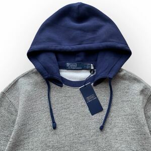 新品 Polo Ralph Lauren ツートン 後付け パーカー M 霜降りグレー×ネイビー プルオーバー スウェット フーディー ラルフローレン RRL 