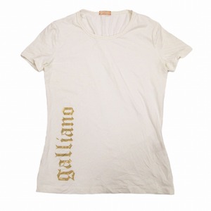 ジョンガリアーノ JohnGalliano ストレッチ Tシャツ 半袖 クルーネック ロゴ プリント ジャージー生地 チビT S 白 レディース