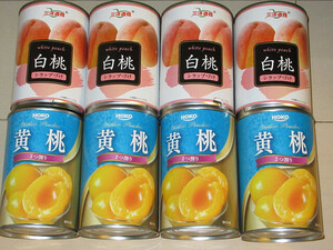 三洋通商　白桃　425g×4缶　HOKO　黄桃　410g×4缶　