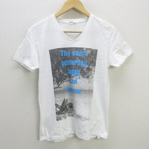 G■ビームス/BEAMS VネックTシャツ/プリント【S】白/men