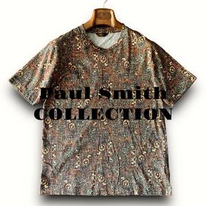 E01 極美品 極上総柄デザイン！定価4万 Lサイズ『ポールスミス コレクション Paul Smith』半袖 Tシャツ 爽やかなサマーカットソー ブラウン