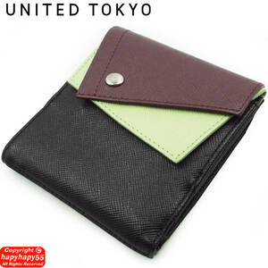 WEB限定品■UNITED TOKYO レザー二つ折り財布 octa 美品◆ユナイテッドトウキョウ ミニウォレット 本皮 革 型押しレザー コインケース