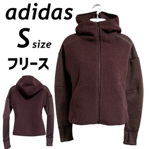 adidas アディダス レディース フリースジャケット S ボア パーカー 指穴 アウトドア スポーツ アウター ブラウン系 (L59)★