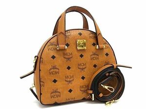 1円 ■極美品■ MCM エムシーエム モノグラム ヴィセトス柄 レザー 2WAY ハンドバッグ ショルダーバッグ 肩掛けかばん ブラウン系 FE1534