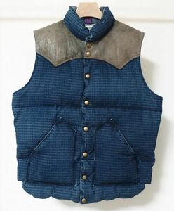 18AW WAREHOUSE ウエアハウス x Rocky Mountain Featherbed ロッキーマウンテン INDIGO RIP STOP DOWN VEST USED WASH ダウン ベスト 44