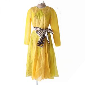 未使用品◎正規品 イタリア製 FENDI フェンディ 19AW FDA660 スカーフベルト付 Yellow Monogrammed Dress シースルーロングワンピース 42