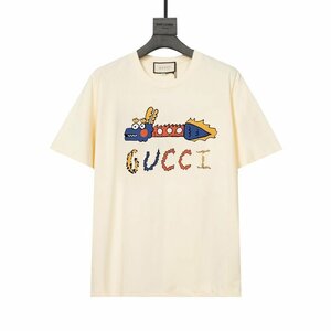 男女兼着 GUCCI グッチプリントの半袖丸襟Tシャツ男女同型です