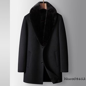 最豪華*グースダウンジャケット メンズ 毛皮 セレブ*WOOL 紳士スーツ 高級兎毛 ビジネスコート 防寒 パーカ ロングコート ウールコート 2XL