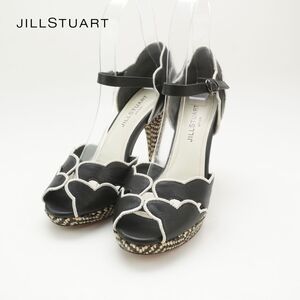 JILL STUART ジル スチュアート 22.5 サンダル デザインヒール オープントゥ アンクルストラップ レザー 黒 ブラック/RC9