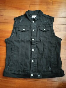 Sixth June Denim vest Jacket Black バックファスナー デニムベスト 新品タグ付き