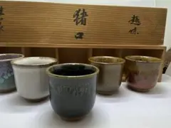 京焼桂山造猪口揃（5客）★美品　趣味　共箱　骨董　酒器