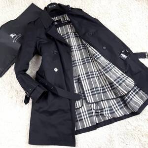 極美品銀釦BURBERRY BLACKLABELナポレオンコート マリントレンチコート L~M 銀メタル釦 黒ノバチェック ブラレ バーバリーブラックレーベル