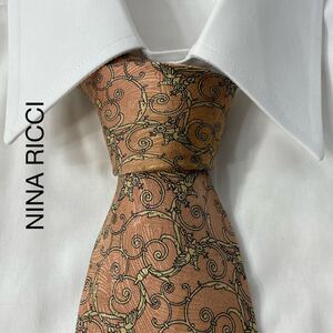 NINA RICCI ニナリッチ パターン柄 デザイン シルク ネクタイ オレンジ TG322