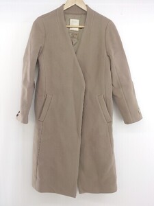 ◇ B:MING by BEAMS LA TORRE ノーカラー Vネック バックスリット 長袖 コート サイズM ピンクベージュ系 レディース E