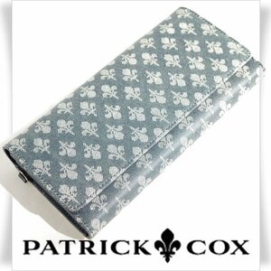 新品1円～★PATRICK COX パトリック コックス デニムプリント 牛革 本革 レザー二つ折り長財布 ロングウォレット ネイビー かぶせ ◆9460◆